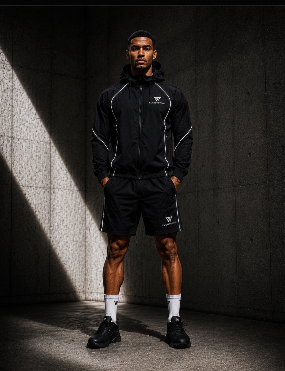 EVERLVSTING performance jacket — lifestyle on model